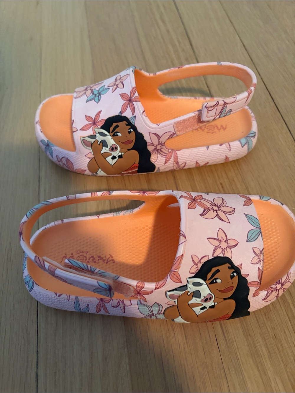 Girls' Pink Floral Moana Slide Sandals with Backstrap
